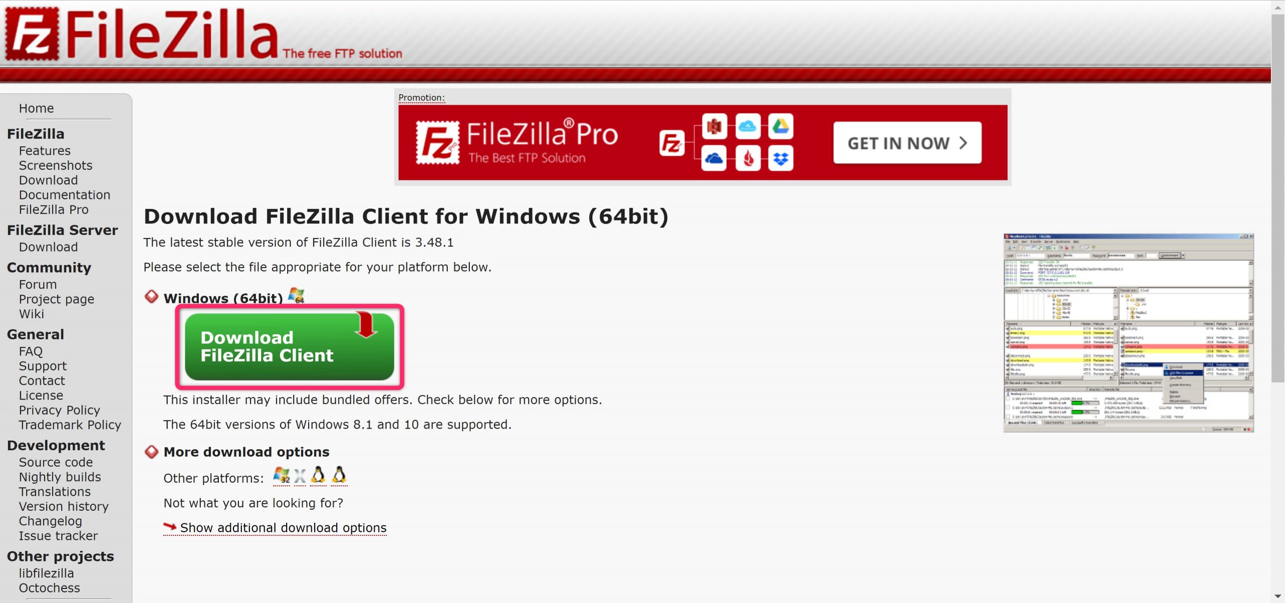 FileZillaのダウンロード
