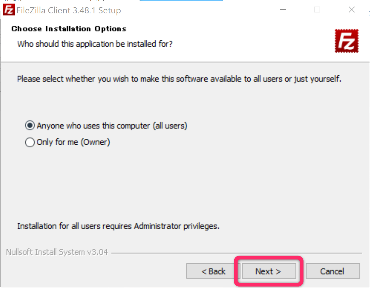 FileZillaのインストール